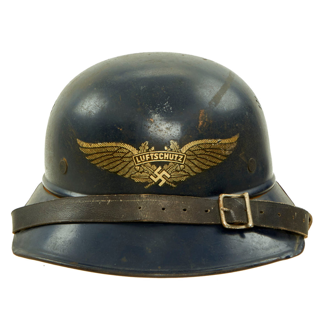 Original German WWII Named M38 Luftschutz Beaded Gladiator Air Defense Helmet with 55cm Liner - dated 1939 Original Items