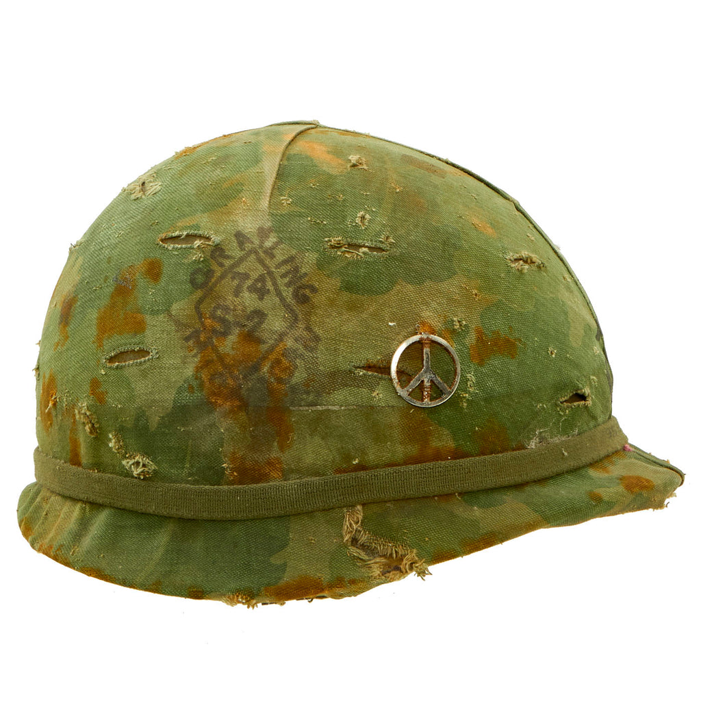 Original U.S. Vietnam War USMC M1 Helmet with Original Graffiti On Mitchel Pattern Camouflage Cover Original Items