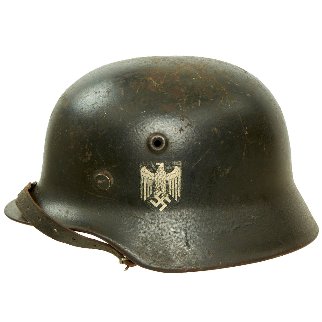 Original German WWII Army Heer M40 Single Decal Steel Helmet with 54cm Liner & Torn Chinstrap - Q62 Original Items