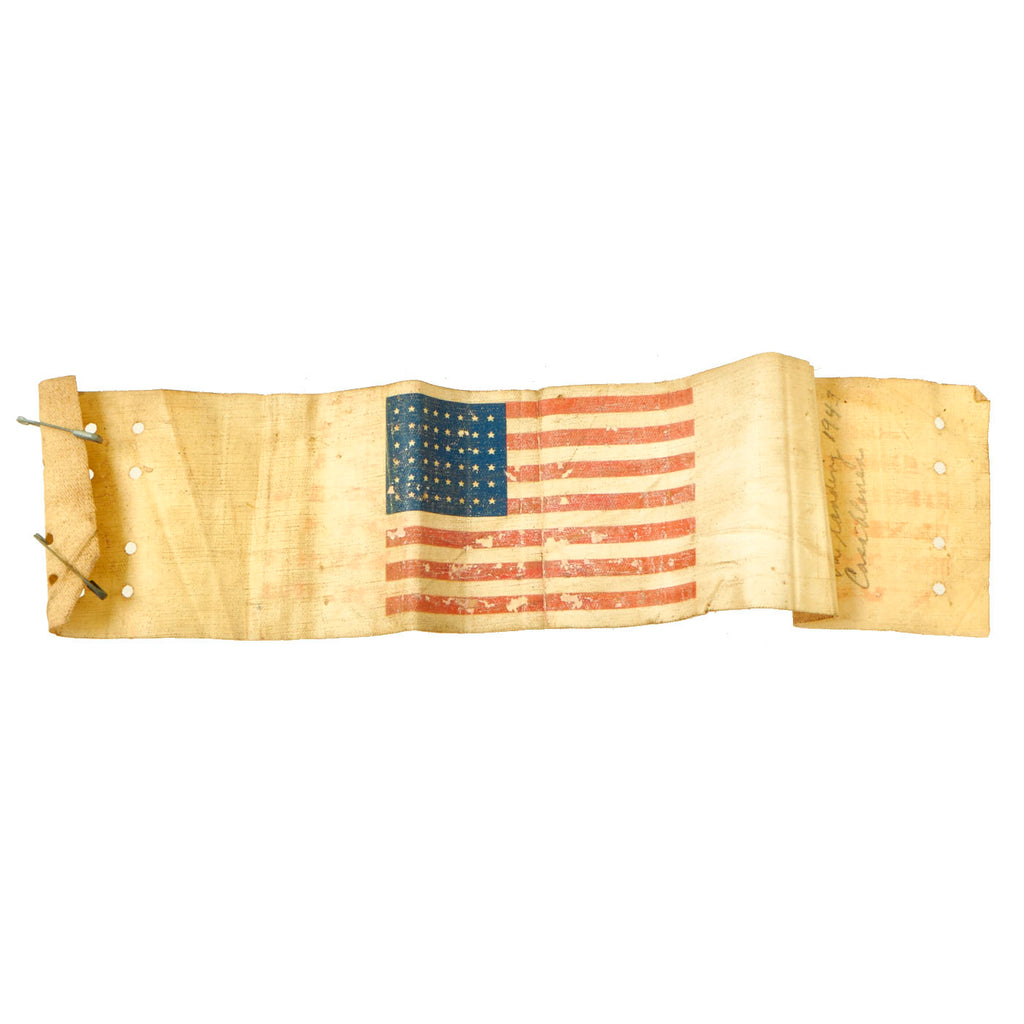 Original U.S. WWII Service Worn Paratrooper D-Day Invasion American Flag Oilcloth Armband with Safety Pins - Worn at Casablanca in 1943 Original Items
