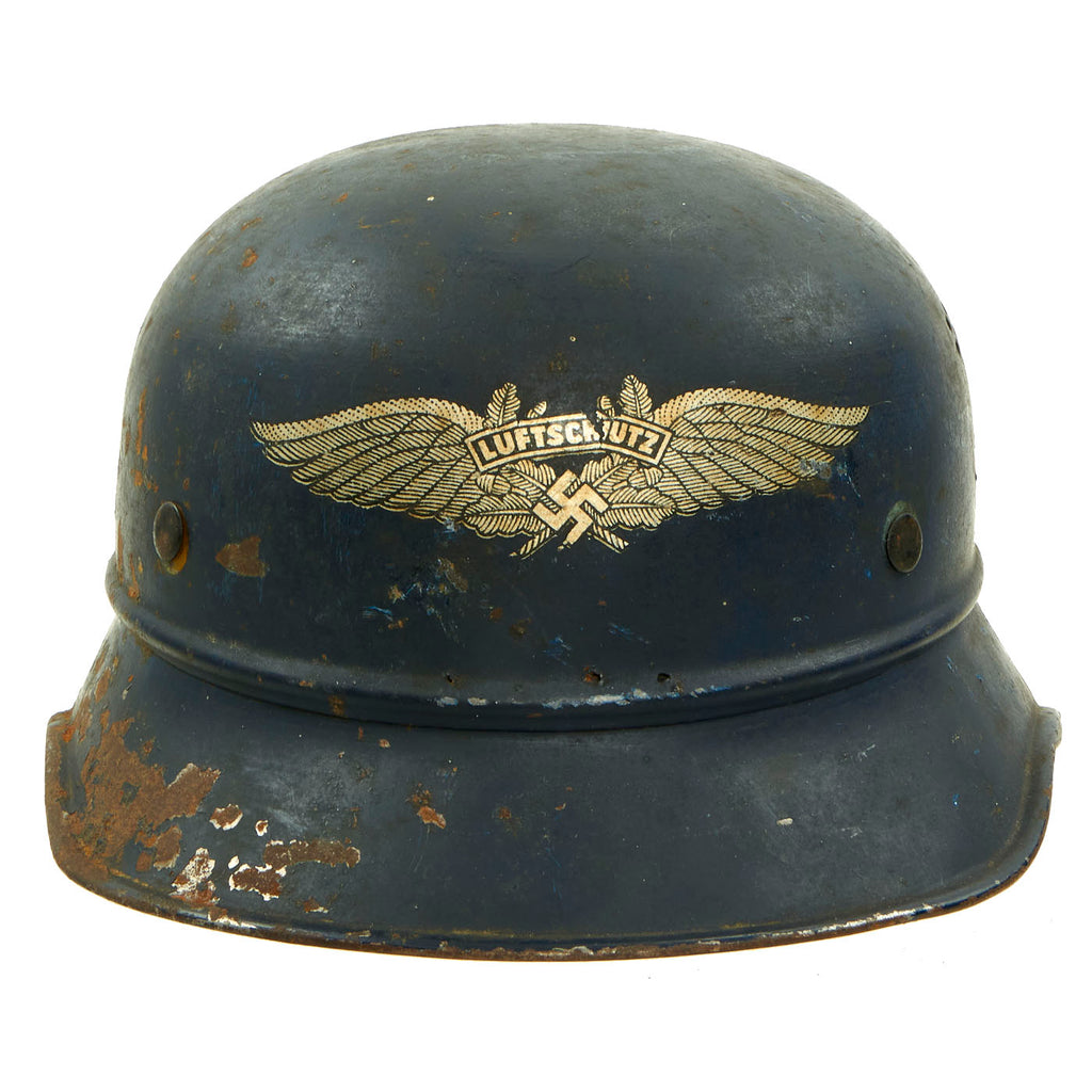 Original German WWII M38 Luftschutz Gladiator Air Defense Helmet with Preßstoff Liner & Chinstrap - dated 1938 Original Items