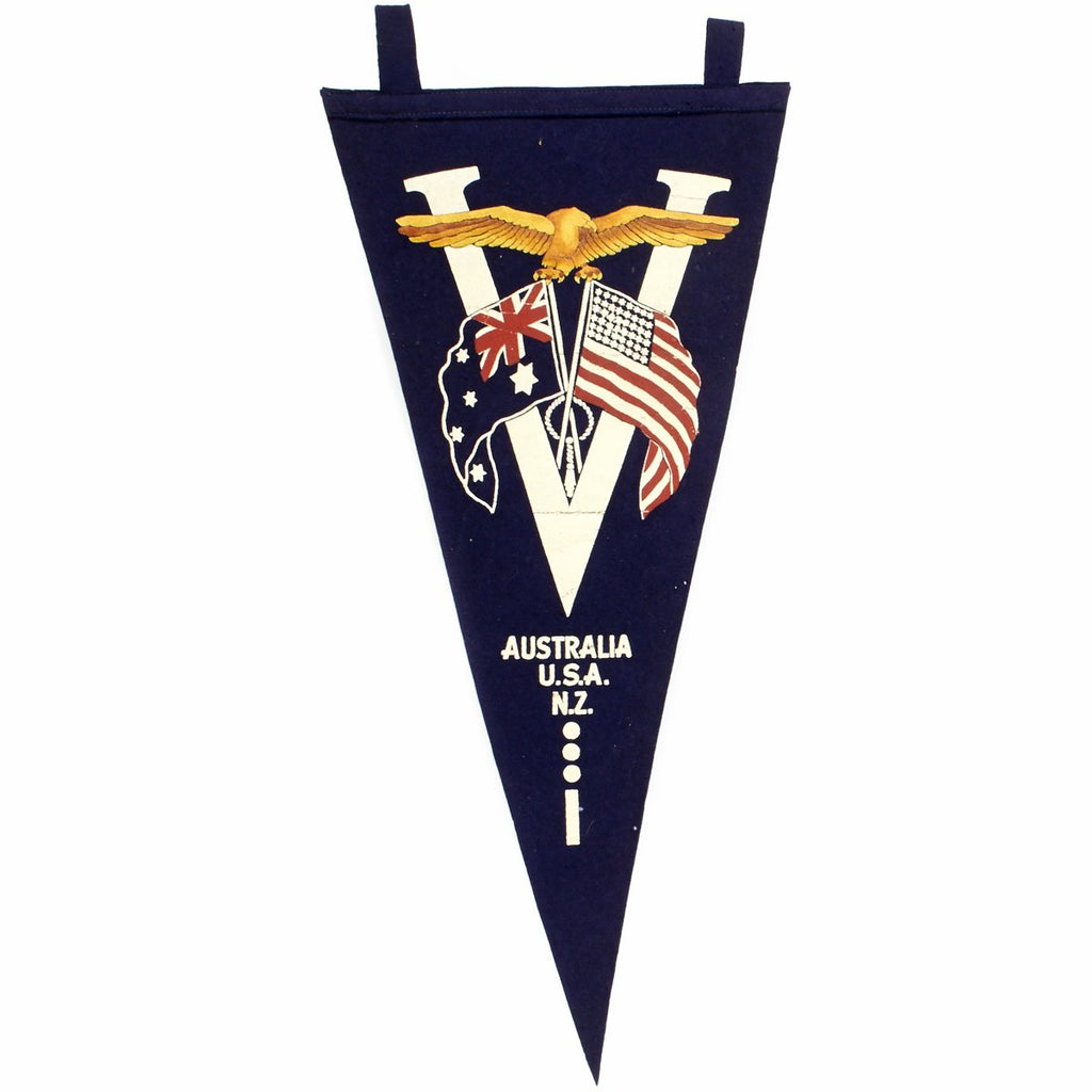 Original WWII Australian V for Victory Australia U.S.A. New Zealand Alliance Pennant Flag Original Items