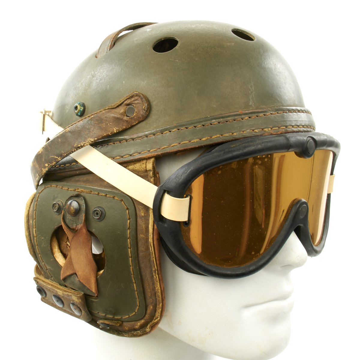 Original U.S. WWII M38 Tanker Helmet by Sears Saddlery Co with M-1944 Goggles Original U.S. WWII M38 Tanker Helmet by Sears Saddlery Co with M-1944 Goggles