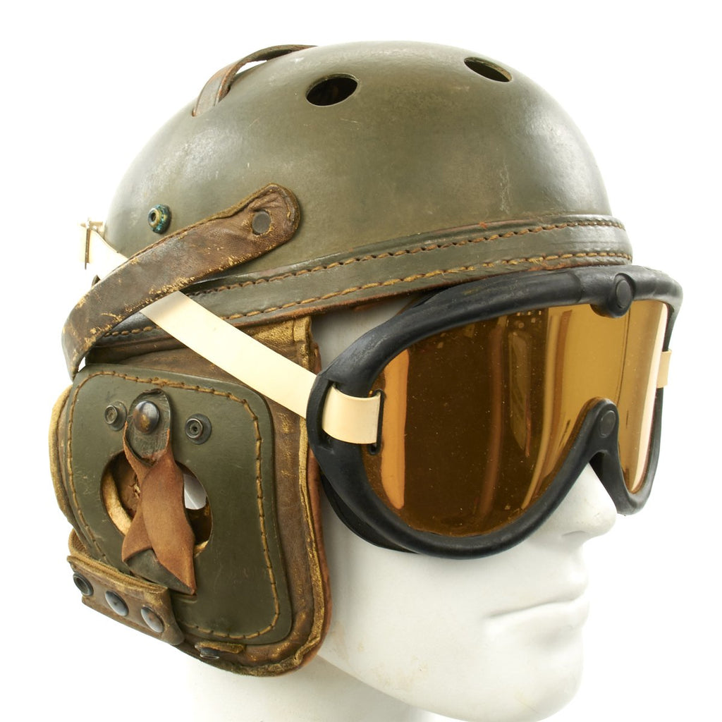 Original U.S. WWII M38 Tanker Helmet by Sears Saddlery Co with M-1944 Goggles Original Items