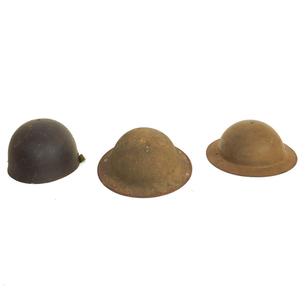 Original U.S. & British WWI & WWII Brodie & Paratrooper Helmet Lot - 3 Items Original Items