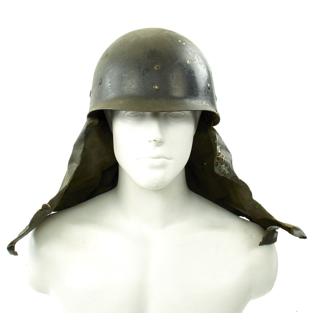 Original WWII U.S. M1 Schlueter Front Seam Helmet with Waterproof Neck Havelock Original Items