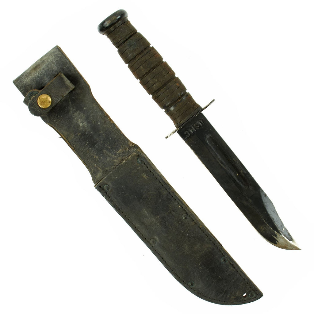 Original U.S. USMC Mark 2 Blade Marked KA-BAR Fighting Knife by Union Cutlery in Leather Sheath Original Items