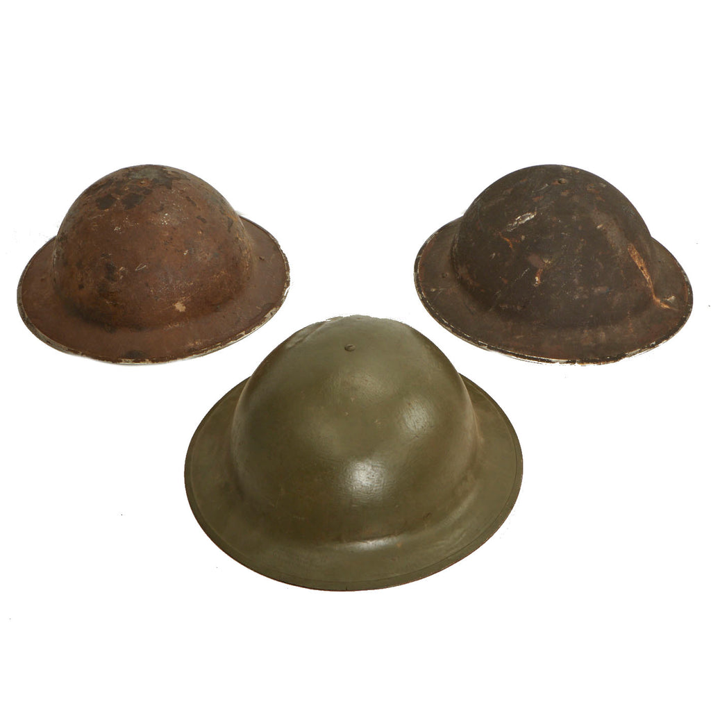 Original British WWII Brodie Helmet Lot - 3 Items Original Items