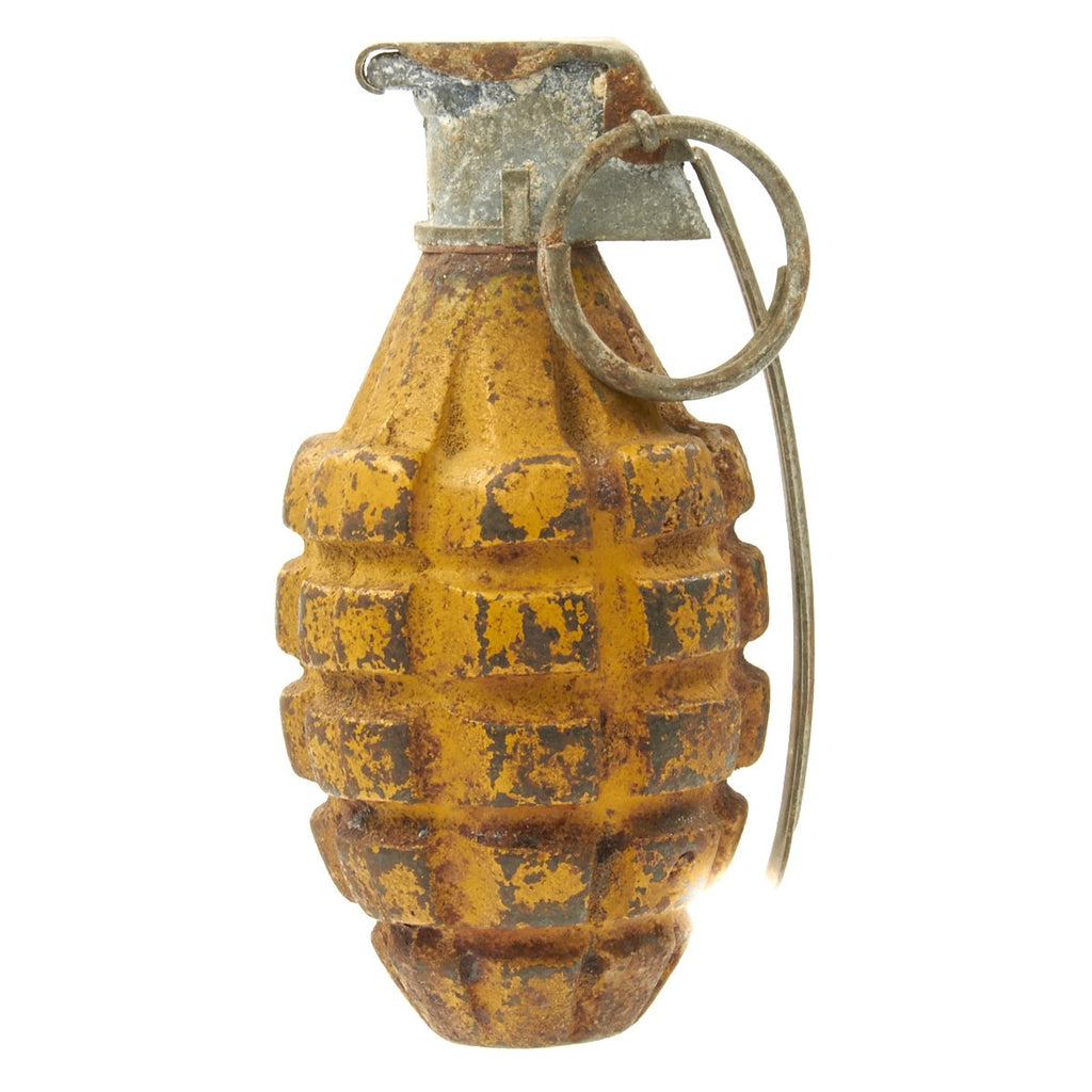 Original U.S. WWII MkII Yellow Paint Early War High Explosive Pineapple Grenade - Inert Original Items