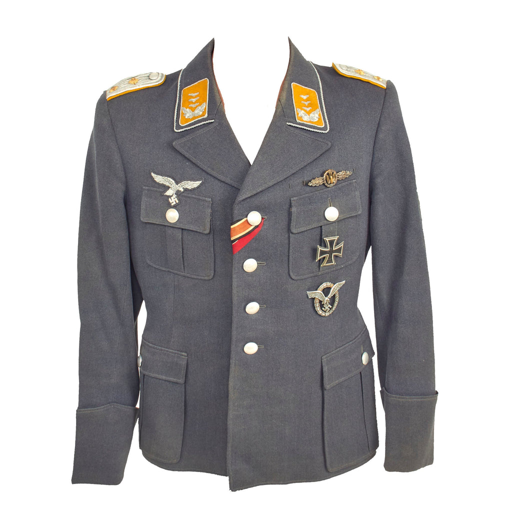 DRAFT Original German WWII Luftwaffe Flak Artillery Oberleutnant Officer's Dutch Made Fliegerbluse Tunic with Medal Bar Original Items