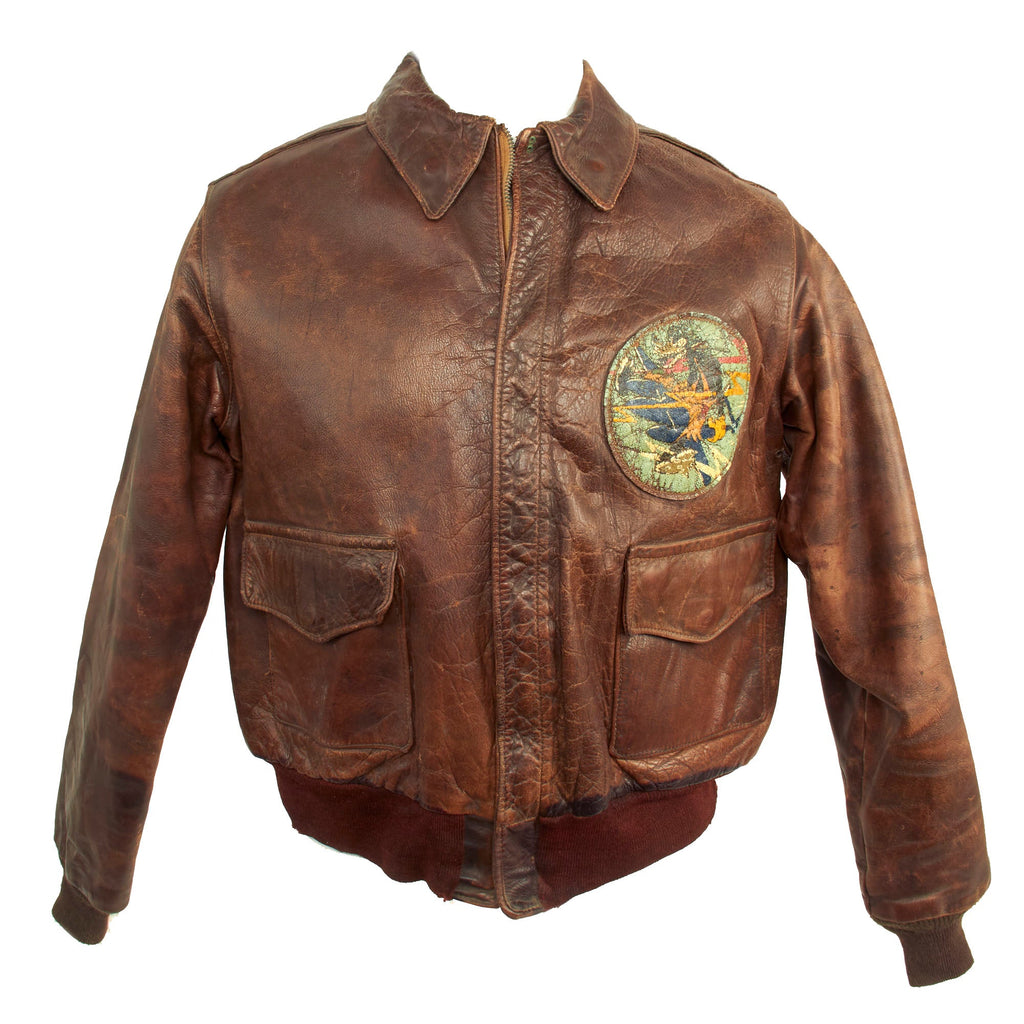 Original U.S. WWII 2nd Air Force Disney “Big Bad Wolf” Squadron Painted A-2 Leather Flight Jacket - 474th Fighter Group, 70th Fighter Wing, 9th Air Force Original Items