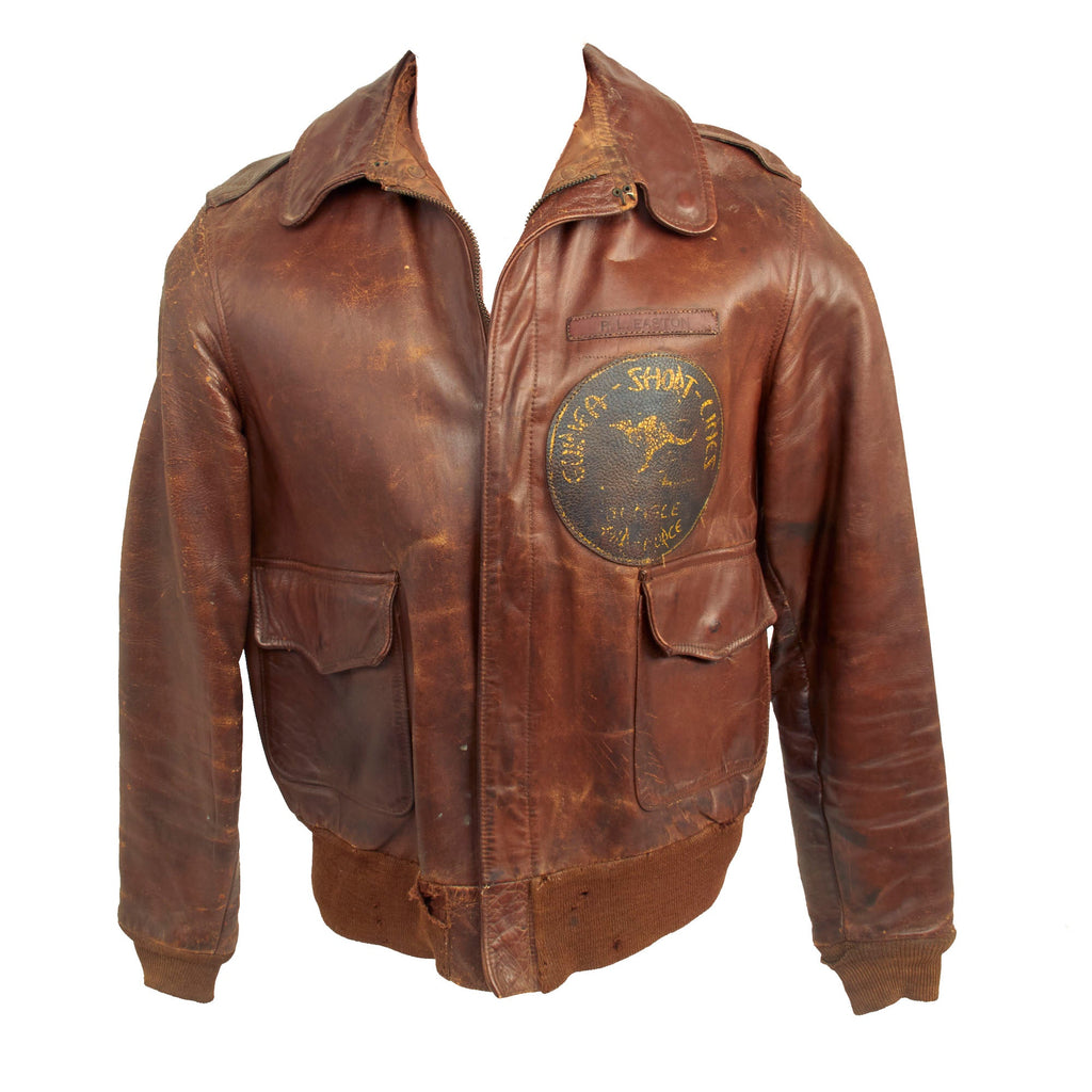 Original U.S. WWII Named 25th Liaison Squadron “Jungle Air Force” Patched A-2 Leather Flight Jacket Original Items
