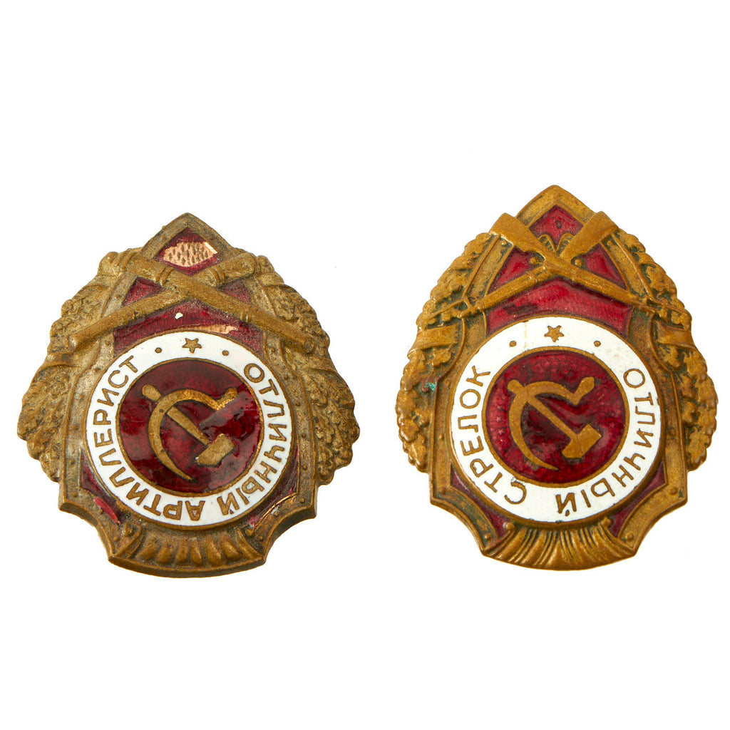Original Soviet WWII Badges for Military Excellence - Artillery and Shooter Original Items