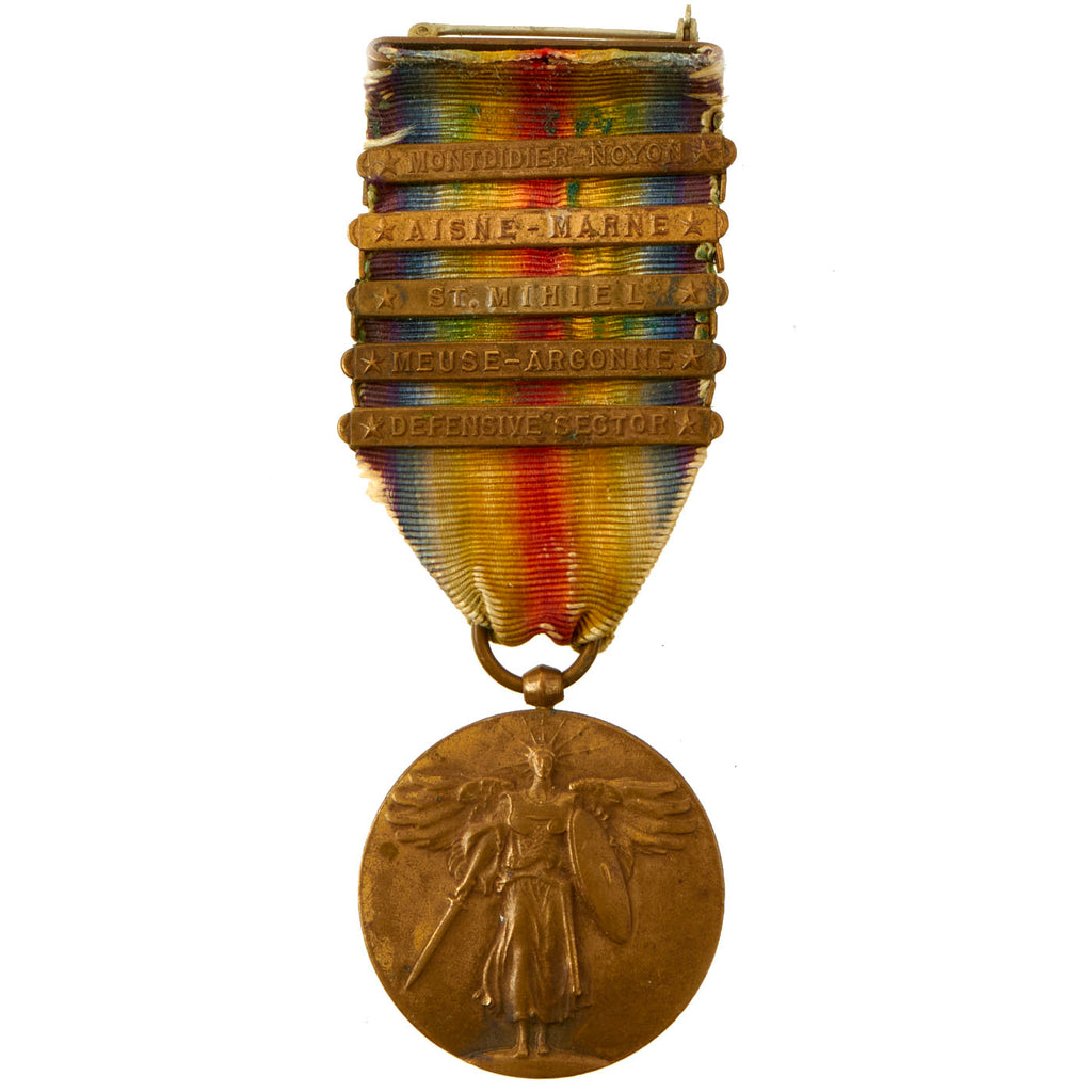 Original U.S. WWI Victory Medal with Five Campaign Clasps - Montdidier-Noyon, Aisne-Marne, St. Mihiel, Meuse-Argonne and Defensive Sector Original Items