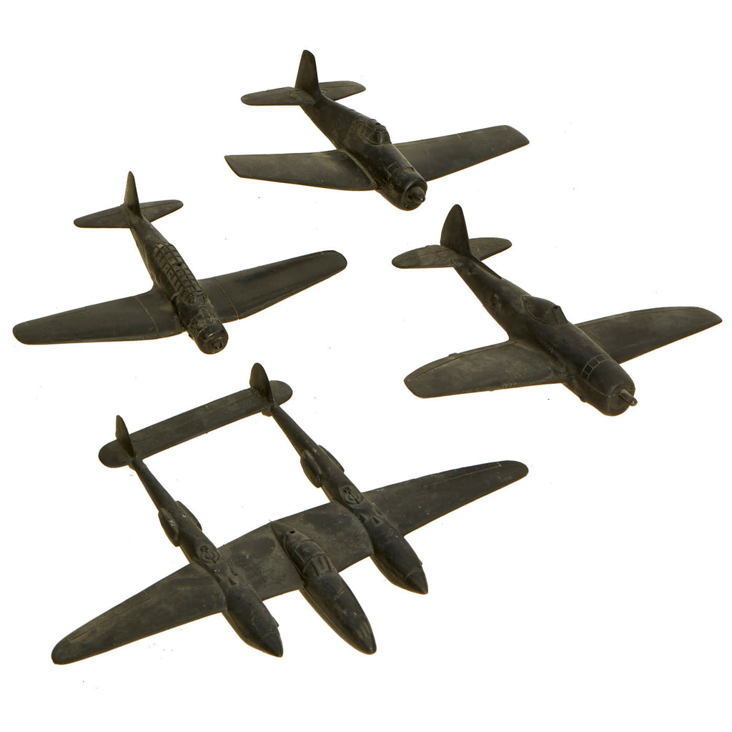 Original U.S. WWII American and Japanese Recognition Model Airplanes by Cruver - P-47, F6F, P-38 and Mitsubishi T-98 Original Items