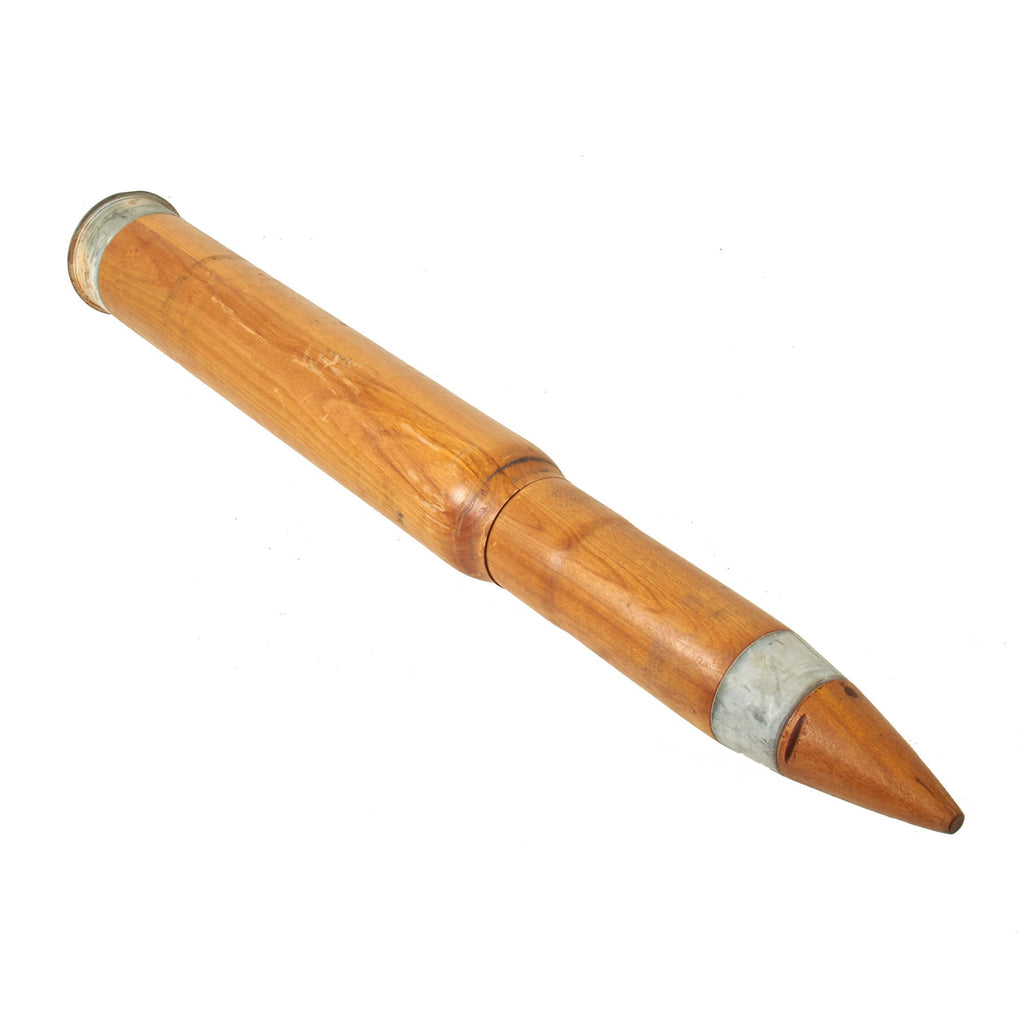 Original WWII U.S. Navy Gun 3 Inch Wooden MK6 Drill Round with Wooden Dummy Fuse - dated 1943 Original Items