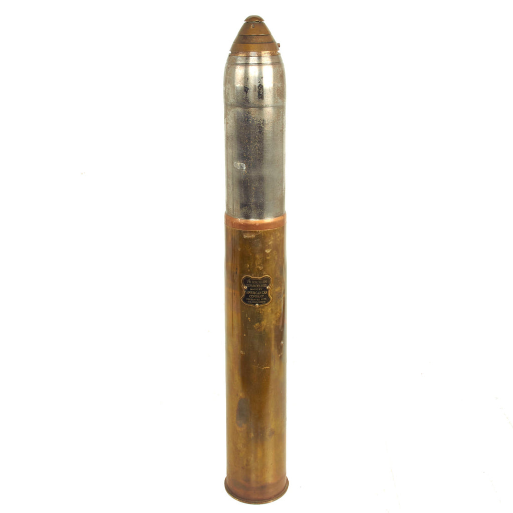 Original U.S. WWI 75mm “Sample” Artillery Round With Nickel Plated Projectile By The American Can Company - Inert Original Items