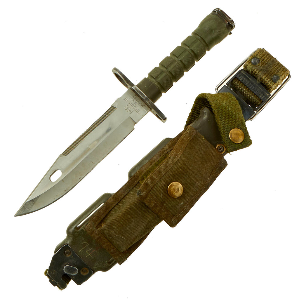 Original U.S. Cold War / GWoT M9 Phrobis III Fixed Blade Combat Knife with M10 Wire Cutter Scabbard and Leatherman Kick Multi-Tool Original Items
