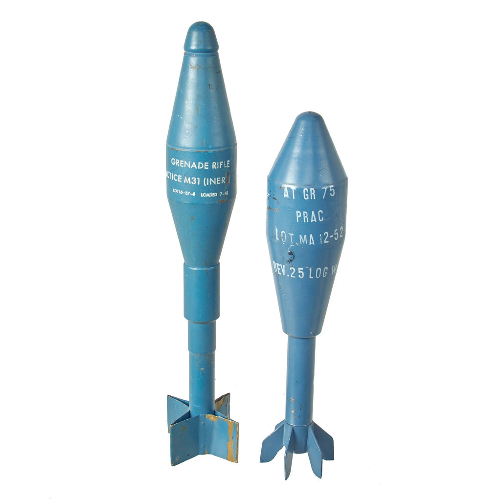 Original U.S. Korean War Inert M29 Practice Energa AT Rifle Grenade Trainer and Vietnam War Inert Practice M31 HEAT Anti-Armor Rifle Grenade Trainer - 2 Items Original Items