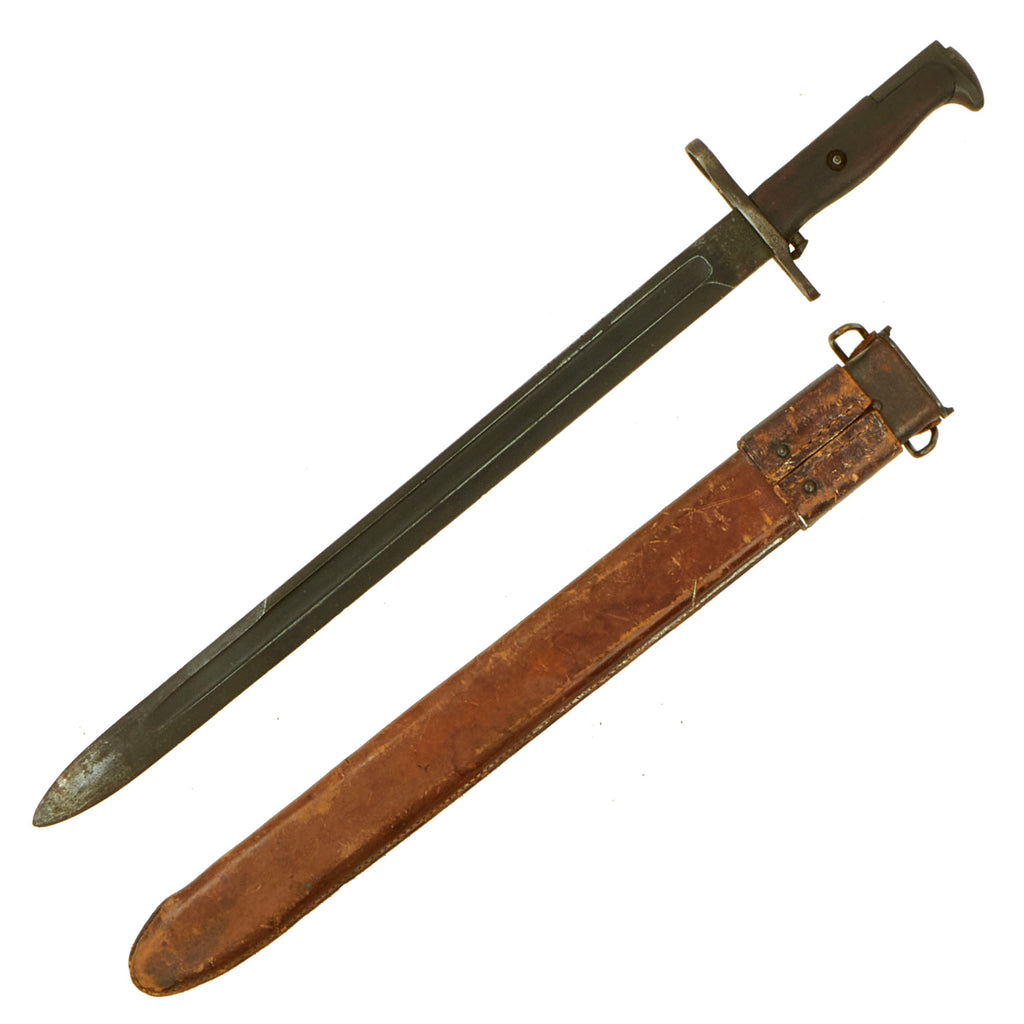 Original U.S. Mid Banana Wars Era M1905 Springfield Rifle Bayonet by S.A. with M1905 Modified Scabbard by R.I.A. - Dated 1920 & 1908 Original Items