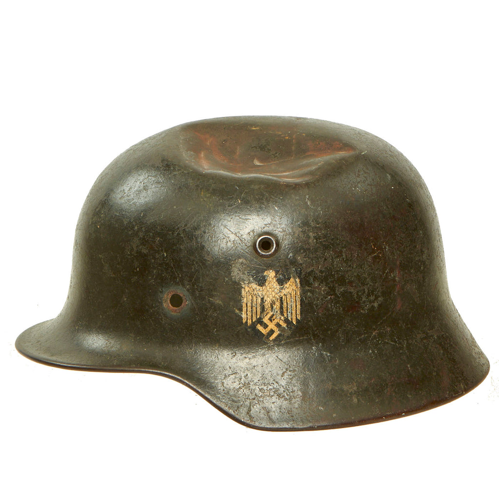 Original German WWII Army Heer M40 Single Decal Battle Damaged Steel Helmet Shell - Stamped ET64 Original Items