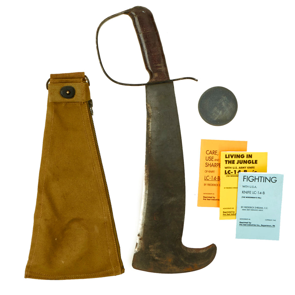Original U.S. WWII LC-14-B Woodman Pal Survival Axe by Victor Tool Company with Belt Scabbard, Manuals and Whetstone - Pre 11-30-1943 Manufacture Original Items