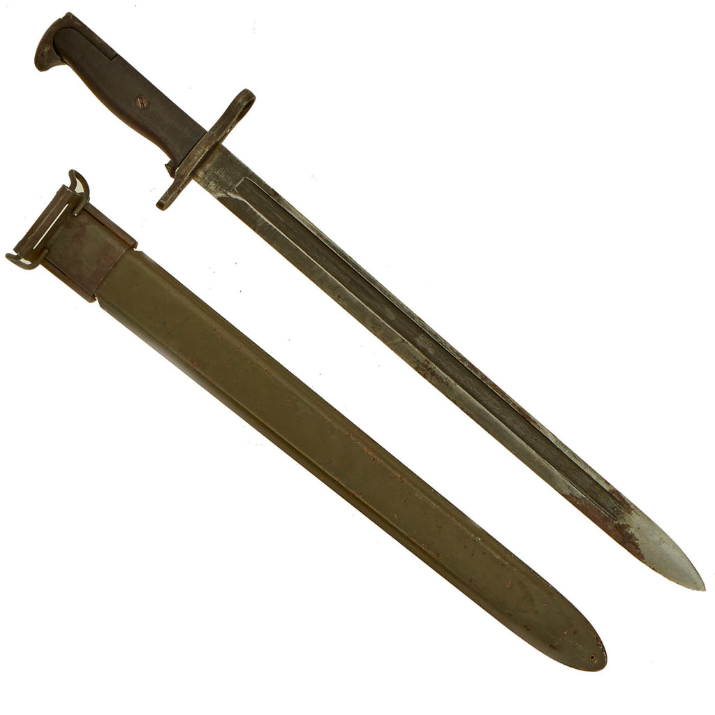 Original U.S. WWII M1942 Garand 16" Bayonet by Union Fork & Hoe with Replacement Scabbard - dated 1942 Original Items