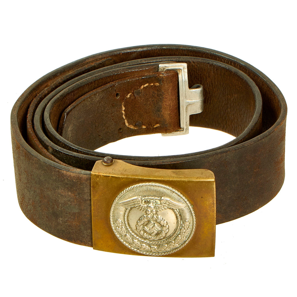 Original German WWII SA EM/NCO Belt with Two Piece Brass & Nickel Buckle - Sturmabteilung Original Items