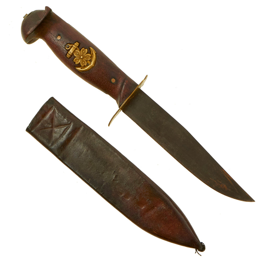 Original U.S. WWII Pacific Joseph Beal & Sons Sheffield Bowie Knife With Captured Japanese Navy Insignia Inlaid into Handle Original Items
