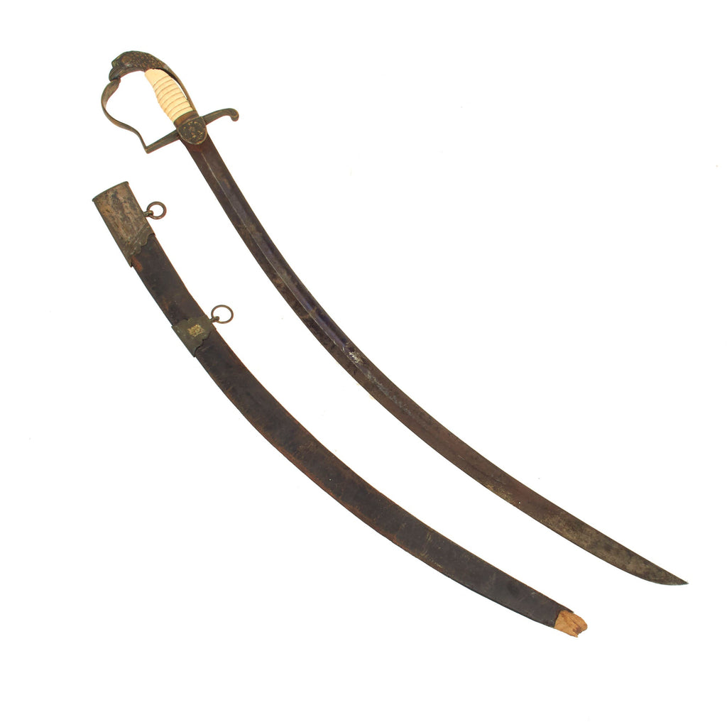 Original U.S. Mexican-American War Era Etched Officer's Eagle Head Sword by Schnitzler & Kirschbaum with Ivory Grip and Leather Scabbard Original Items