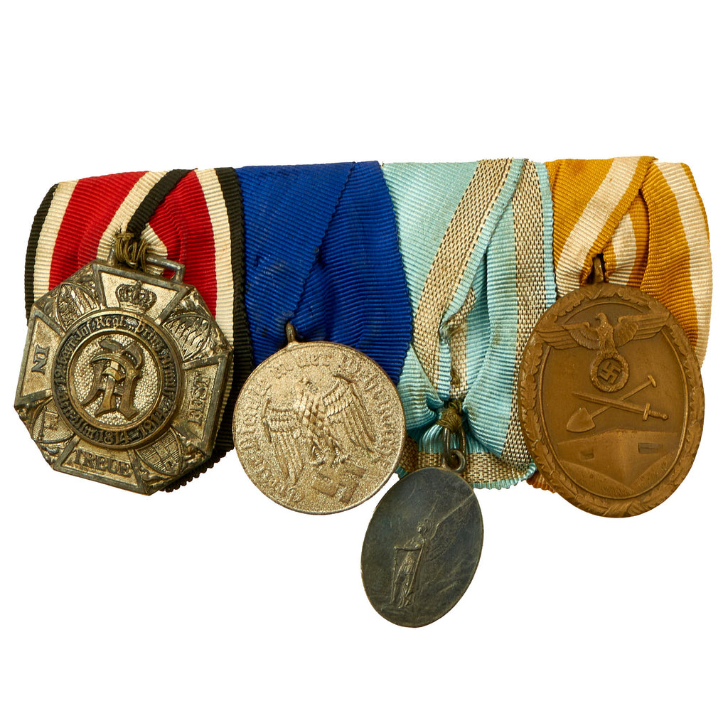 Original WWI & WWII German Medal Bar with Bavarian 12th Regt. Medal, 4 Year Service Award & More - 4 Awards Original Items