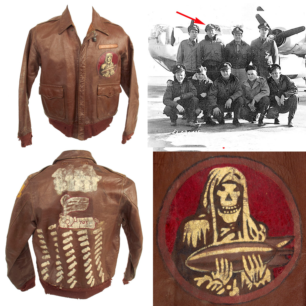 Original U.S. WWII 15th Air Force Painted A-2 Leather Flight Jacket - 828th Bomb Squadron, 485th Bomb Group - Named To Co-Pilot Lt. William Roberts Original Items