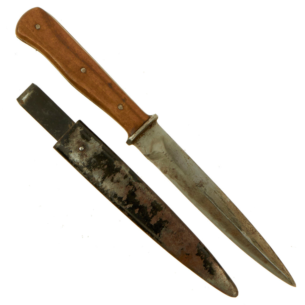 Original German WWII Wood Handle Nahkampfmesser Trench Fighting Knife with Steel Boot Scabbard Original Items