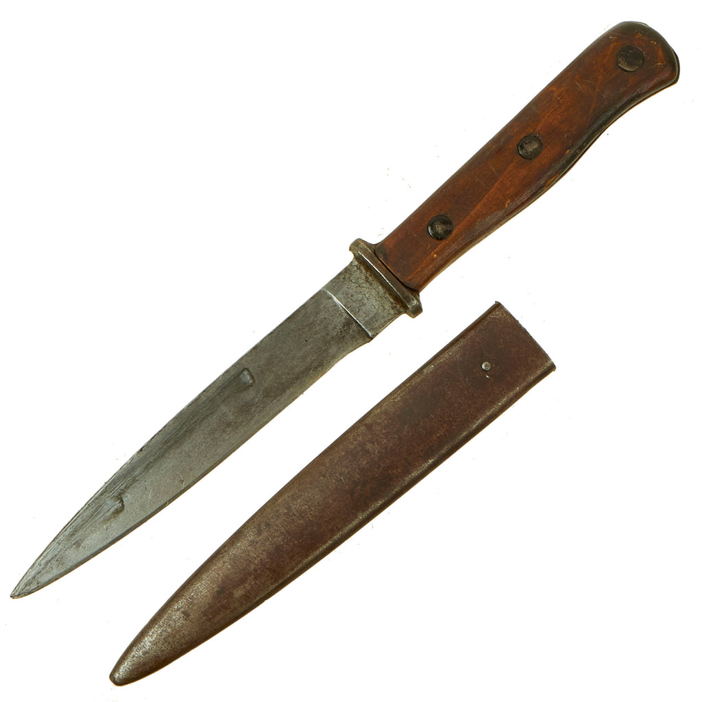 Original German WWII Wood Handle Nahkampfmesser Trench Fighting Knife with Steel Boot Scabbard Original Items