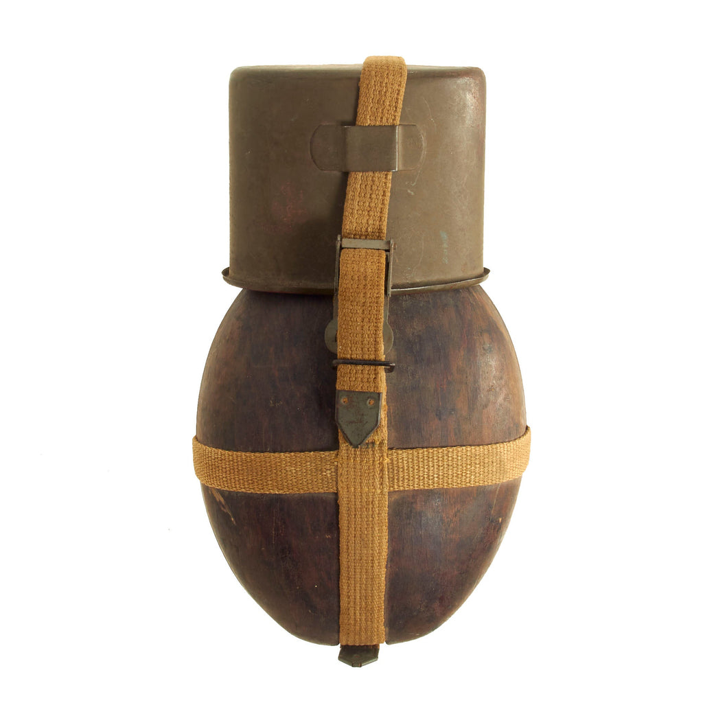 Original German WWII Afrikakorps Coconut Canteen With Cup by Heinrich Ritter and Harness - 1943 Dated Original Items