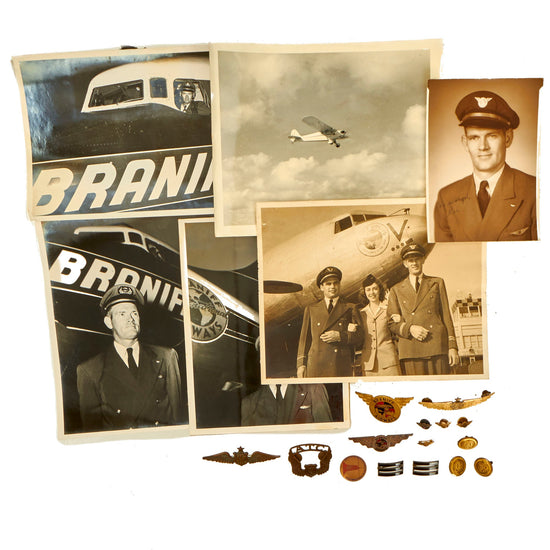 Original U.S. Pre-WWII Era Braniff Airlines / Air Transport Command Pilot Insignia Grouping With Photos - 24 Items Original Items