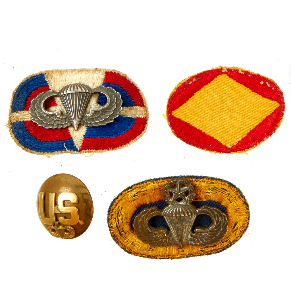 Original U.S. WWII to Post WWII Era US Army Airborne Unit Ovals and Parachutist Wings Grouping - 4 Items Original Items