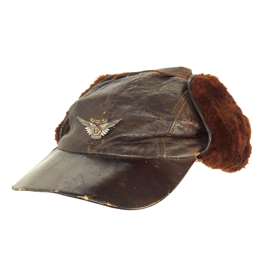 Original U.S. WWII USAAF British Made B-2 Style Winter Flying Cap With A3 HBT Mechanics Cap - 2 Items Original Items