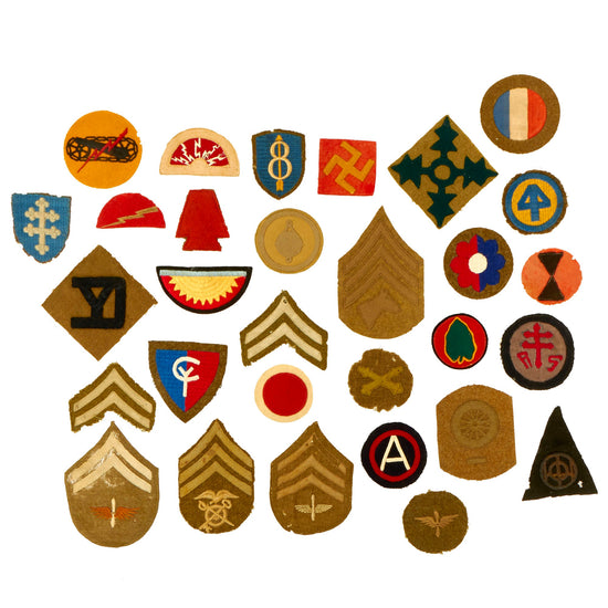 Original U.S. WWI to WWII Chevron and Shoulder Sleeve Insignia Patch Lot - 30 Items Original Items