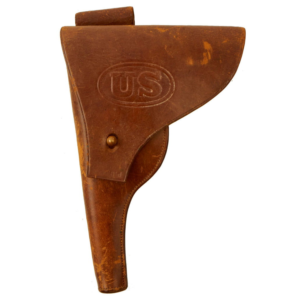 Original U.S. Pre-WWI Era US Army Test Eagle American Luger Brown Leather Holster By Rock Island Arsenal - Extremely Rare Original Items