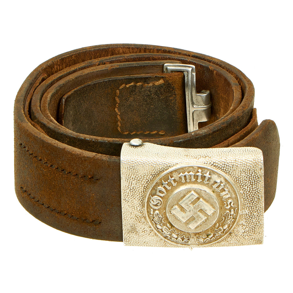 Original German WWII Police Belt with Pebbled Aluminum EM/NCO Buckle by Gustav Brehmer of Markneukirchen Original Items