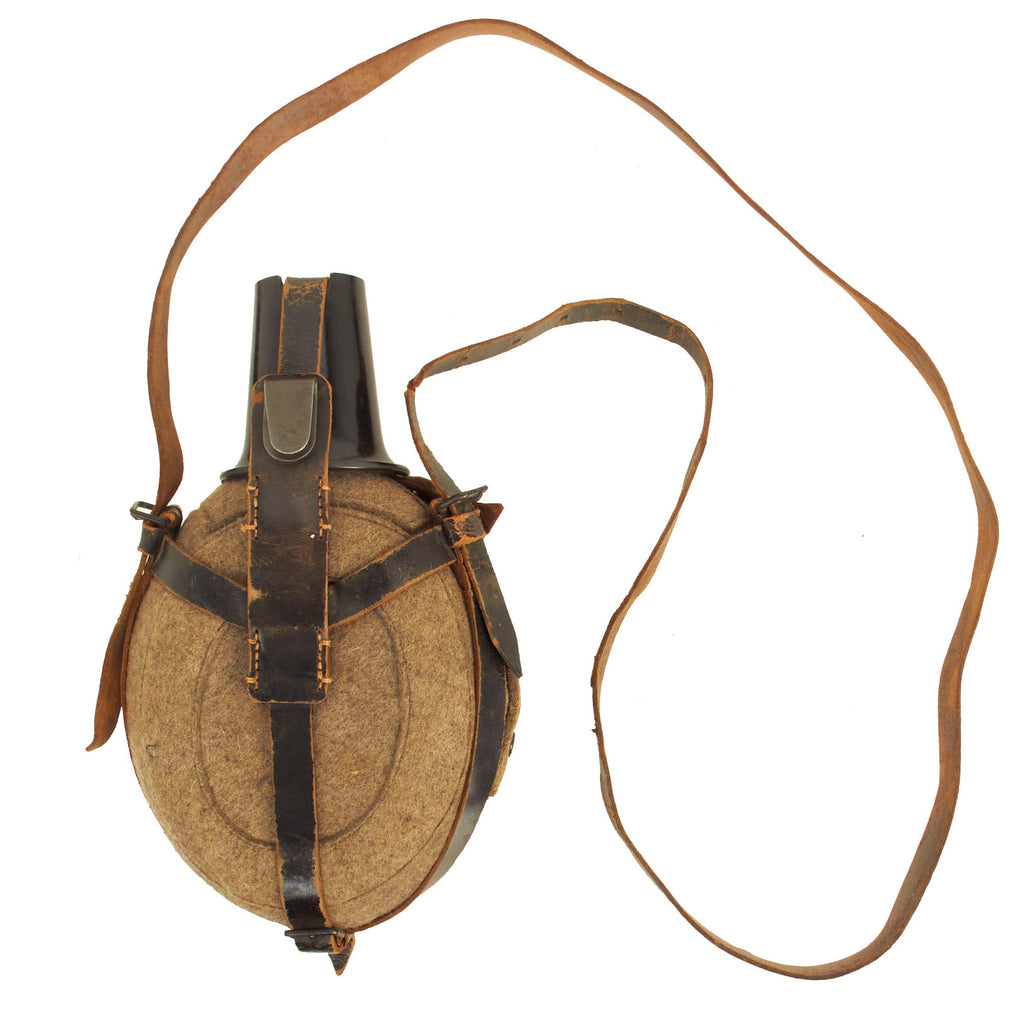 Original German WWII Large Medic Aluminum M31 Canteen Marked W.A.L. 43 with Bakelite Cup & Harness Original Items