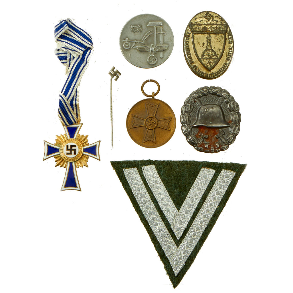 Original German WWI & WWII Medal and Insignia Grouping with Wound Badge & Mother's Cross - 7 Items Original Items