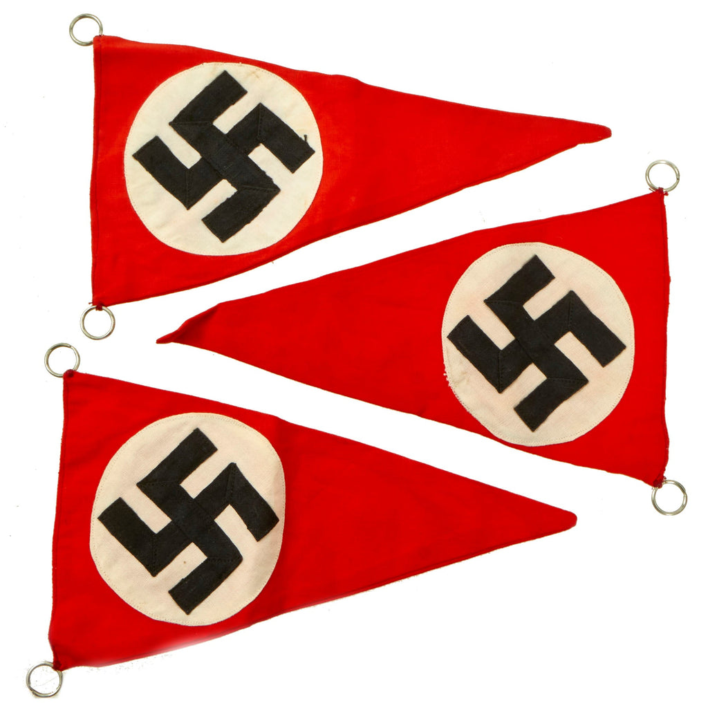 Original German WWII Set of Three Small NSDAP National Socialist Multi-Piece Pennant Flags - 5 1/4" x 9 1/4" Original Items