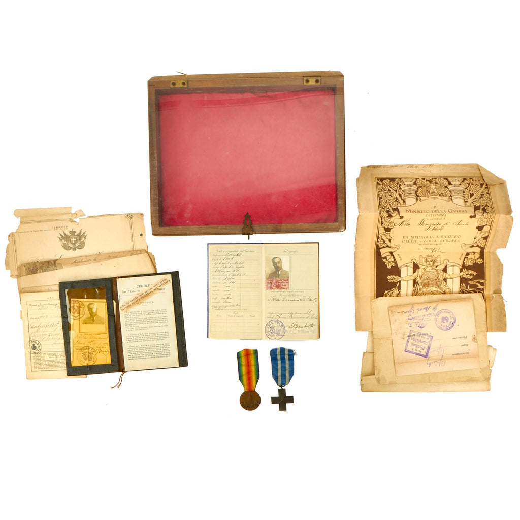Original Italy WWI Era Royal Italian Army War Merit Cross, Victory Medal And Document Grouping for Soldato Novia Domenico - 11 Items Original Items
