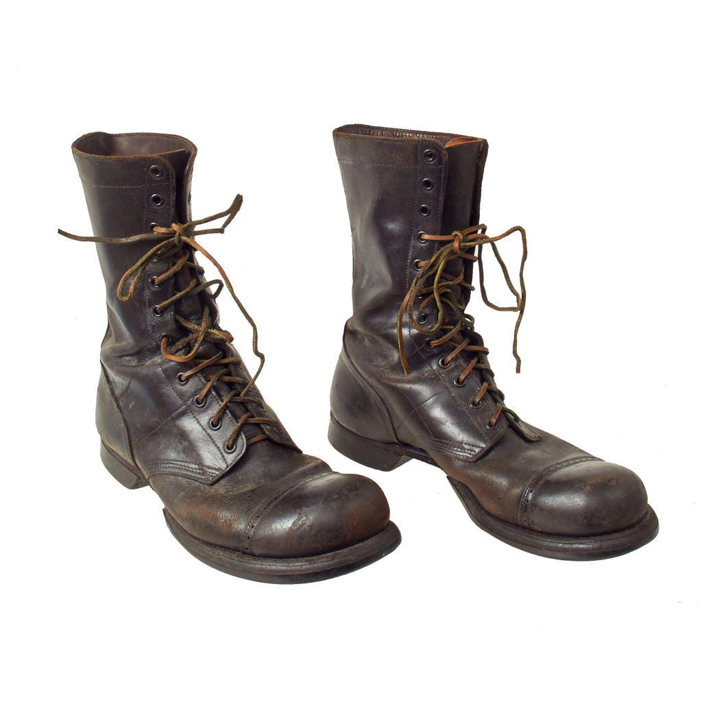 Original U.S. WWII Service Used Airborne Paratrooper Brown Leather Jump Boots by Corcoran - Size 11½ E Original Items