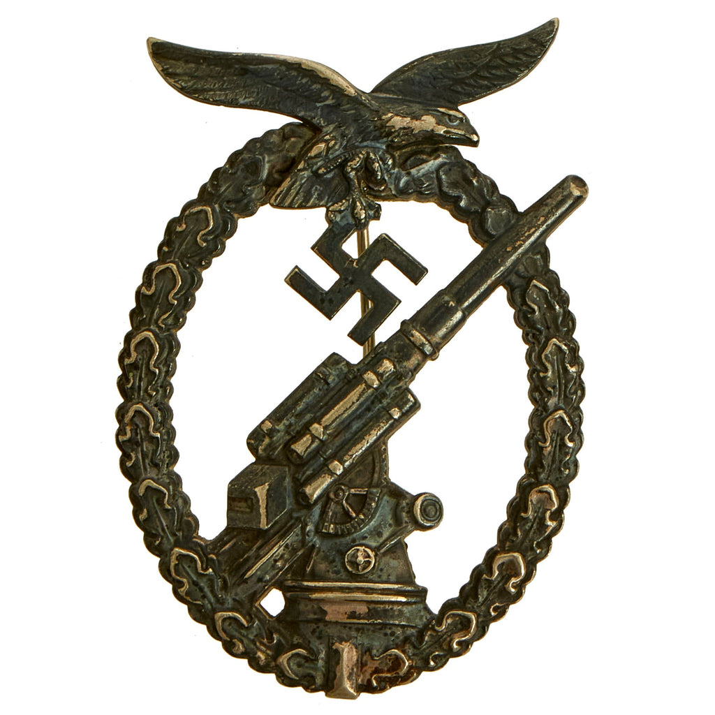 Original German WWII Early War Luftwaffe Anti-Aircraft Flak Battle Badge in Tombak - Unmarked Original Items