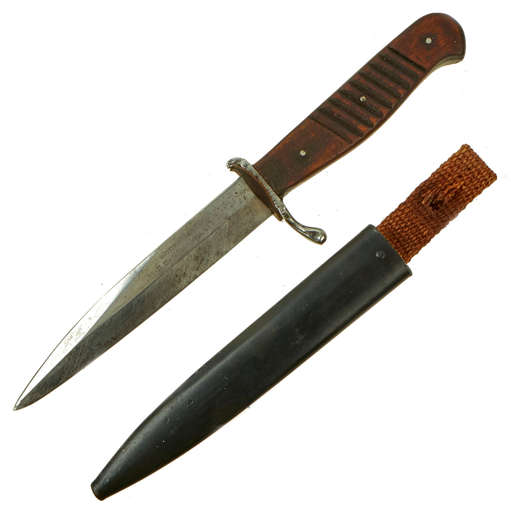 Original German WWI Fighting Trench Knife with Original Rolled Steel Scabbard - Marked “Weihnachten 1916” Christmas 1916 Original Items