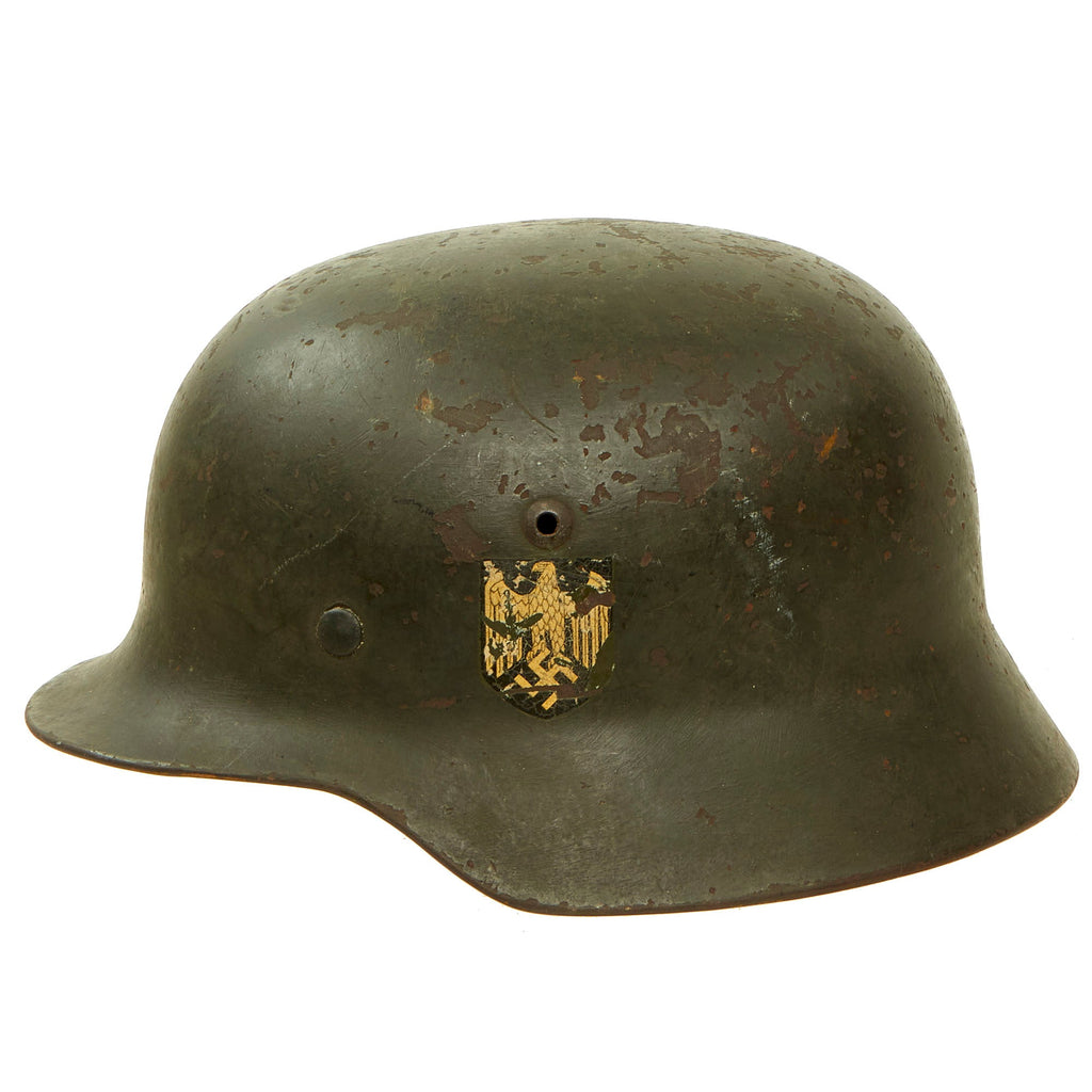 Original German WWII Extra Large Army Heer M35 Former Double Decal Helmet with 61cm Liner - ET68 Original Items