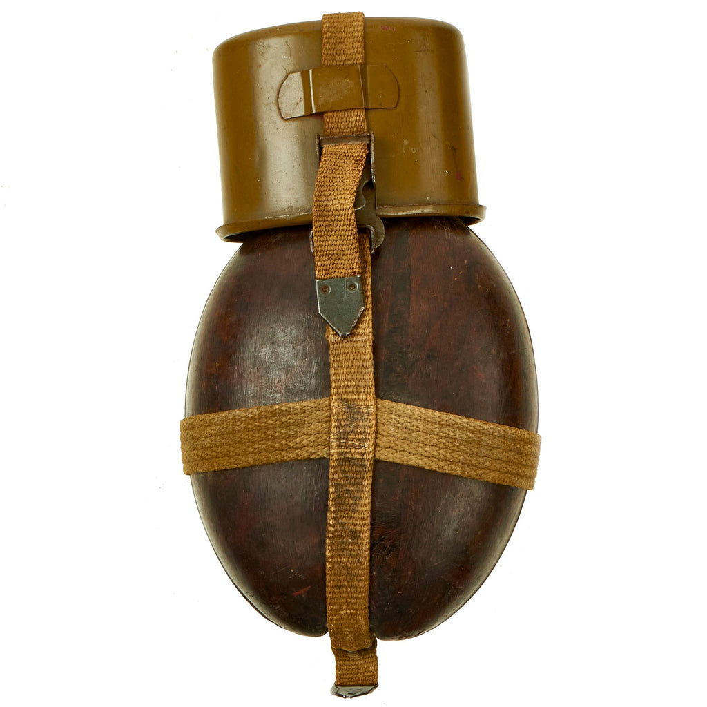 Original German WWII Afrikakorps Coconut Canteen With Cup by Heinrich Ritter and Harness - 1943 Dated Original Items